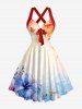 Robe trapèze à imprimé fleur d'hibiscus, papillon et coquillage en dégradé, style Hawaï, avec encolure halter et bretelles croisées - Rouge L