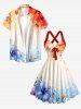 Robe trapèze à imprimé fleur d'hibiscus, papillon et coquillage en dégradé, style Hawaï, avec encolure halter et bretelles croisées - Rouge L