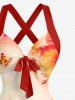 Robe trapèze à imprimé fleur d'hibiscus, papillon et coquillage en dégradé, style Hawaï, avec encolure halter et bretelles croisées - Rouge L