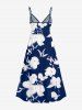 Flower Leaf Print Hawaii Surplice A Line Dress -  