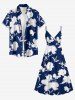 Flower Leaf Print Hawaii Surplice A Line Dress -  