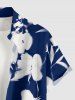 Flower Leaf Print Hawaii Button Pocket Shirt For Men -  