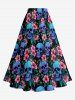 Jupe A-line fendue Hawaii à imprimé crânes, hibiscus et feuilles - Émeraude 1X