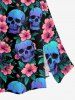 Jupe A-line fendue Hawaii à imprimé crânes, hibiscus et feuilles - Émeraude 1X