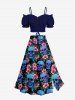 Jupe A-line fendue Hawaii à imprimé crânes, hibiscus et feuilles - Émeraude 1X