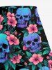 Jupe A-line fendue Hawaii à imprimé crânes, hibiscus et feuilles - Émeraude 1X
