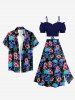 Jupe A-line fendue Hawaii à imprimé crânes, hibiscus et feuilles - Émeraude 1X