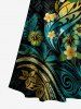 Robe maxi hawaïenne à épaules dénudées et entrecroisées, imprimé fleur d'hibiscus et feuilles tropicales - Vert Foncé XXS