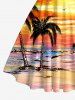 Robe débardeur Hawaï à imprimé peinture à l'huile de paysage marin avec cocotier et soleil, bretelles entrecroisées et nœud - Orange S