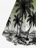 Robe Hawaii imprimé ombré paysage marin montagne cocotier, froncée avec bretelles entrecroisées en lattice -  5X