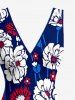 Robe portefeuille à imprimé floral et feuilles, style Hawaï, volants et fente - Bleu profond XS