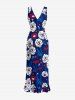 Robe portefeuille à imprimé floral et feuilles, style Hawaï, volants et fente - Bleu profond XS