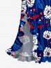 Robe portefeuille à imprimé floral et feuilles, style Hawaï, volants et fente - Bleu profond XS