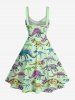 Dinosaur Skeleton Print Lace Up Grommets Hawaii Tank Dress -  