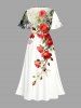 Robe midi coupe A à imprimé fleurs et feuilles Hawaii avec poches fendues - Blanc L