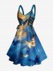 Glitter Butterfly Galaxy Print Hawaii Lace Up A Line Dress -  