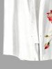 Chemise homme à imprimé hawaïen fleurs, feuilles et branches, poche boutonnée - Blanc 6XL