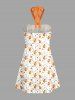 Orange Juice Leaf Print Hawaii Halter A Line Dress -  