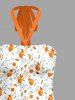 Orange Juice Leaf Print Hawaii Halter A Line Dress -  