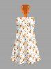 Orange Juice Leaf Print Hawaii Halter A Line Dress -  