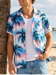 Coconut Tree Ombre Print Hawaii Button Pocket Shirt For Men - Bleu Ciel XL
