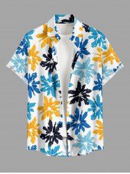 Colorful Flower Print Hawaii Button Pocket Shirt For Men -  