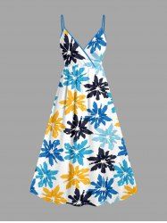 Colorful Flower Print Hawaii Surplice A Line Dress -  