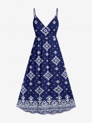 Ethnic Graphic Print Hawaii Surplice A Line Dress -  