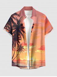 Coconut Tree Cloud Seascape Print Buttons Pocket Hawaii Shirt For Men -  
