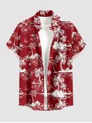 Coconut Tree Hibiscus Flowers Print Buttons Pocket Hawaii Shirt For Men -  