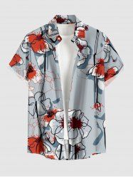 Flower Plant Print Hawaii Button Pocket Shirt For Men -  