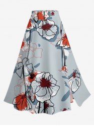 Flower Plant Print Hawaii Split A Line Skirt -  