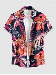 Chemise hawaïenne pour homme à imprimé fleurs et feuilles tropicales, boutons et poche - CORAL ROSE M
