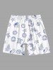 Tenue de plage assortie pour couple avec imprimé coquillage, tortue, conque, ancre et feuille - Bleu 