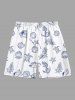 Tenue de plage assortie pour couple avec imprimé coquillage, tortue, conque, ancre et feuille - Bleu 