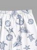 Turtle Shell Conch Anchor Leaf Print Hawaii Drawstring Beach Shorts For Men -  