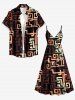 Ensemble assorti pour couple imprimé africain graphique ethnique hawaïen - Rouge foncé 