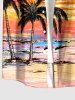 Tenue de plage hawaïenne assortie pour couple avec motif peinture à l'huile de cocotier, paysage marin et soleil - Orange 