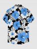 Chemise hawaïenne pour homme à imprimé fleurs d'hibiscus et feuilles tropicales, avec boutons et poche - Bleu Ciel M