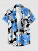 Chemise hawaïenne pour homme à imprimé fleurs d'hibiscus et feuilles tropicales, avec boutons et poche - Bleu Ciel M