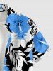 Chemise hawaïenne pour homme à imprimé fleurs d'hibiscus et feuilles tropicales, avec boutons et poche - Bleu Ciel M