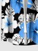 Chemise hawaïenne pour homme à imprimé fleurs d'hibiscus et feuilles tropicales, avec boutons et poche - Bleu Ciel M