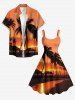 Coconut Tree Dusk Sunset Print Matching Hawaii Beach Outfit For Couples -  
