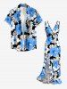 Robe portefeuille fendue à volants Hawaii imprimé feuilles tropicales et fleurs d'hibiscus - Bleu Ciel XXL
