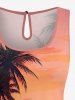 Coconut Tree Cloud Seascape Print Cinched Hawaii Romper -  