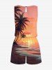 Coconut Tree Cloud Seascape Print Cinched Hawaii Romper -  