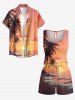Coconut Tree Cloud Seascape Print Cinched Hawaii Romper -  