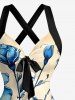 Robe tank Hawaii à imprimé crânes, fleurs et feuilles, bretelles croisées et nœud - Bronze XXL