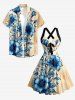 Robe tank Hawaii à imprimé crânes, fleurs et feuilles, bretelles croisées et nœud - Bronze XXL