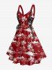 Robe débardeur Hawaii à imprimé cocotier et hibiscus, laçage à œillets - Rouge Vineux M